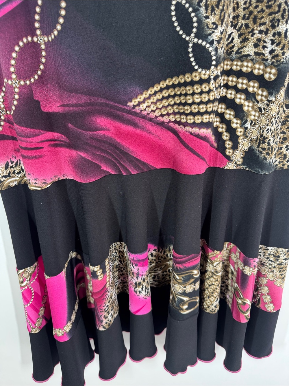 Joseph Ribkoff Pink Black Animal Printed Dress Size 14 Ruffle Hem Stretchy - Picture 4 of 12